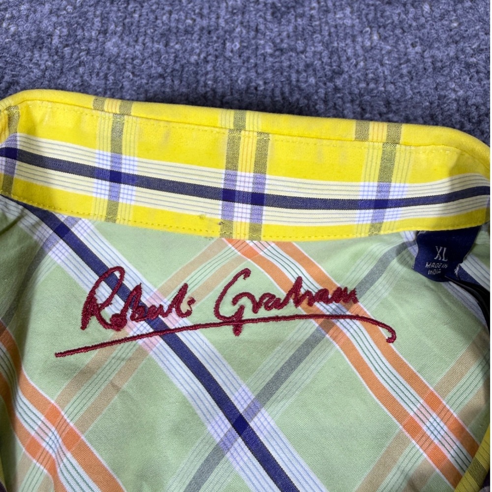 Robert Graham Mens XL Yellow Plaid Button Down Shirt Knowledge Wisdom Truth Long - Picture 4 of 8
